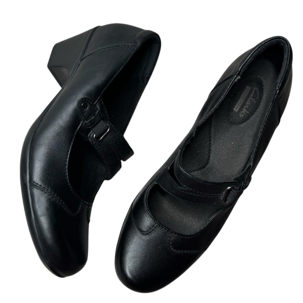 Clarks Mary Jane Pumps Womens Black Leather Ingalls Siene Comfort Black Heel SZ9